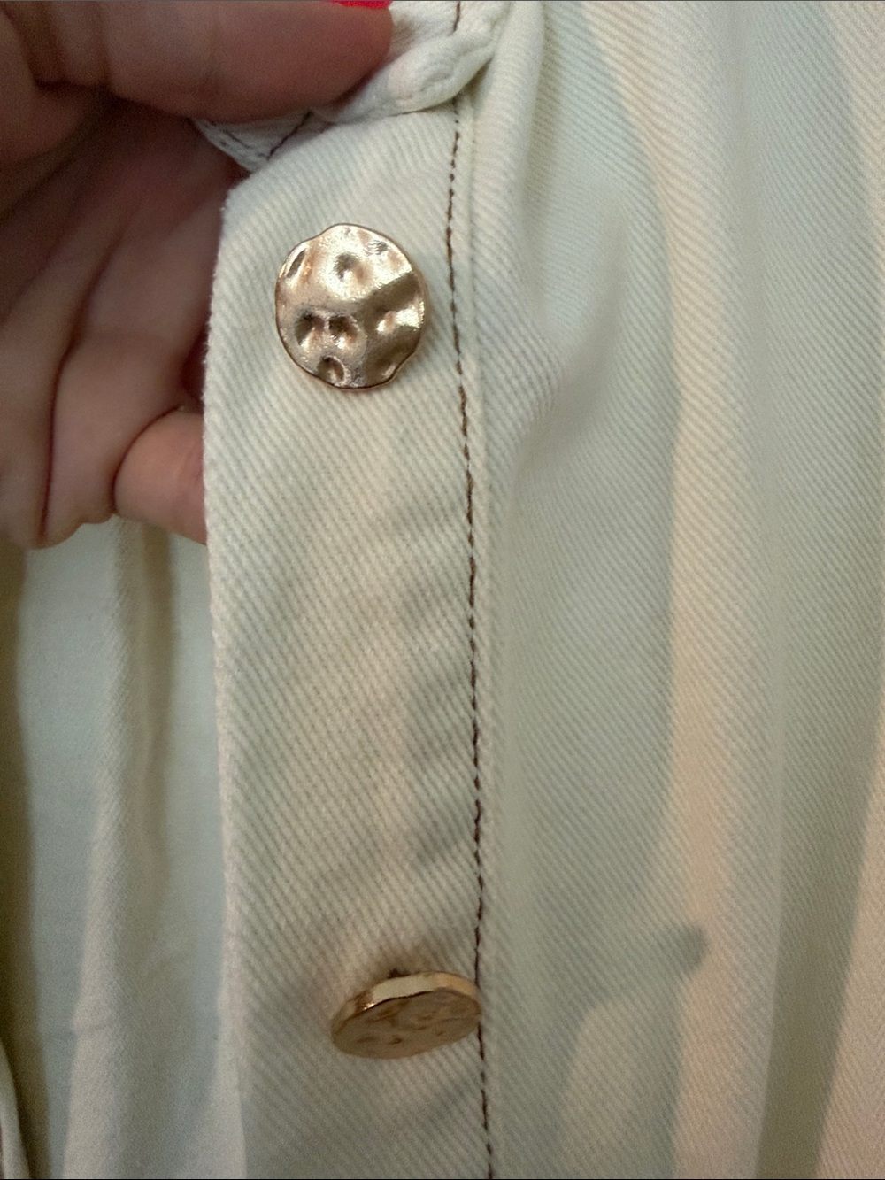 Women's Cream Button-Front Puff Sleeve denim Shirt Jacket image 3